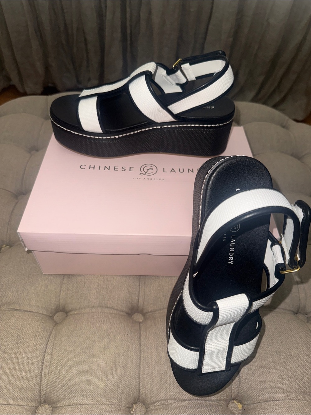 Chinese Laundry White and Black Platform Sandals